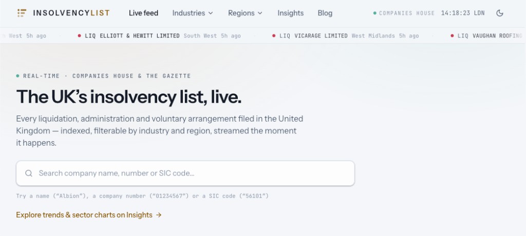 Insolvency List website
