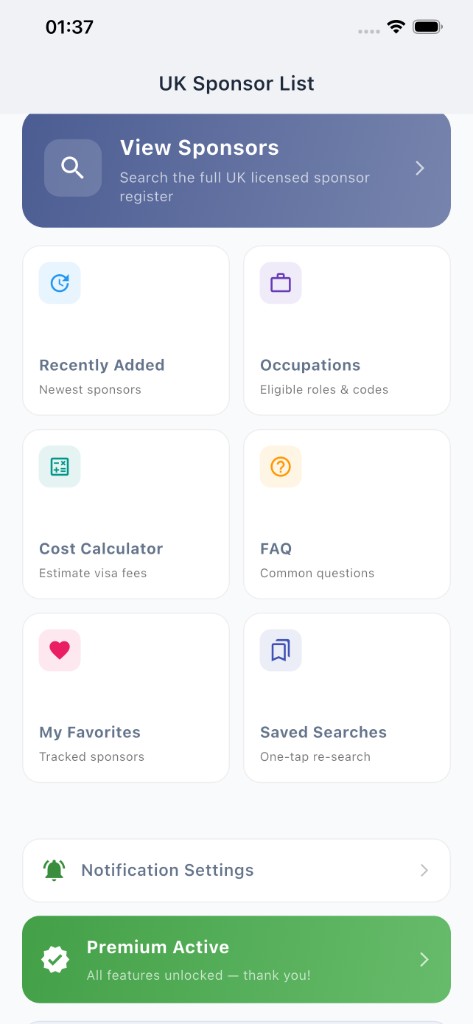 UK Sponsor List mobile app