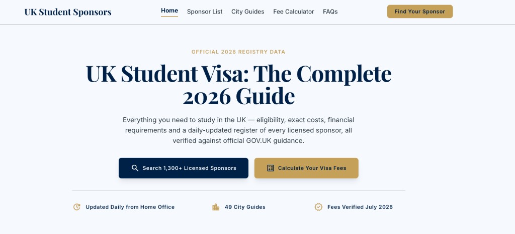 UK Student Sponsors website