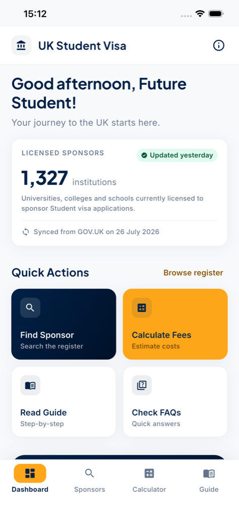 UK Student Visa Sponsors mobile app